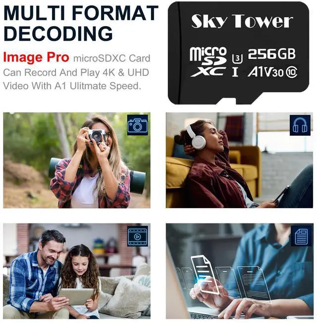 Alt view image 5 of 5 - Sky Tower Ultra microSDXC microSDHC UHS-I Memory Card with Adapter [New Version] Flash Memory Card - Up to 100MB/s, U1, Class10, V10, A1, High Speed TF Card (256GB Micro SD Card 1 Pack)