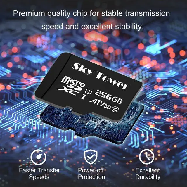 Alt view image 2 of 5 - Sky Tower Ultra microSDXC microSDHC UHS-I Memory Card with Adapter [New Version] Flash Memory Card - Up to 100MB/s, U1, Class10, V10, A1, High Speed TF Card (256GB Micro SD Card 1 Pack)