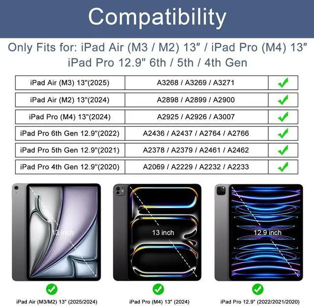 Alt view image 2 of 5 - Soke Case for iPad Air 13 Inch M3/M2 (2025/2024),iPad Pro 13 Inch M4,iPad Pro 12.9(2022 2021 2020,6th/5th/4th Gen), Rugged Shockproof Protective Cover with Built-in Kickstand - Sky Blue