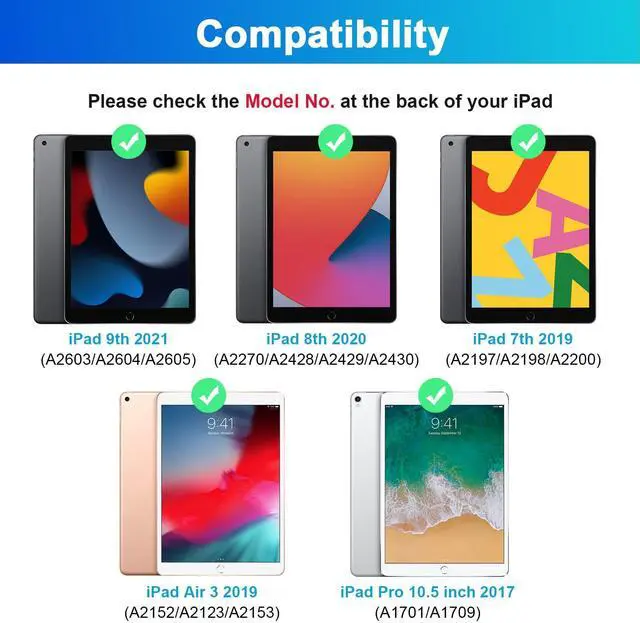 Alt view image 2 of 5 - SOPPY Bluetooth Keyboard Case for iPad 9th Gen 2021, 8th Gen 2020, 7th Gen 2019 10.2", Air 3 & Pro 10.5", Detachable Wireless Keyboard with Backlight, Slim Protective Cover, Rechargeable, Black