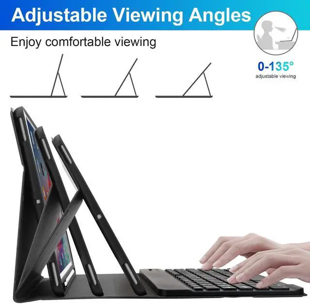 Alt view image 5 of 5 - SOPPY Bluetooth Keyboard Case for iPad 9th Gen 2021, 8th Gen 2020, 7th Gen 2019 10.2", Air 3 & Pro 10.5", Detachable Wireless Keyboard with Backlight, Slim Protective Cover, Rechargeable, Black