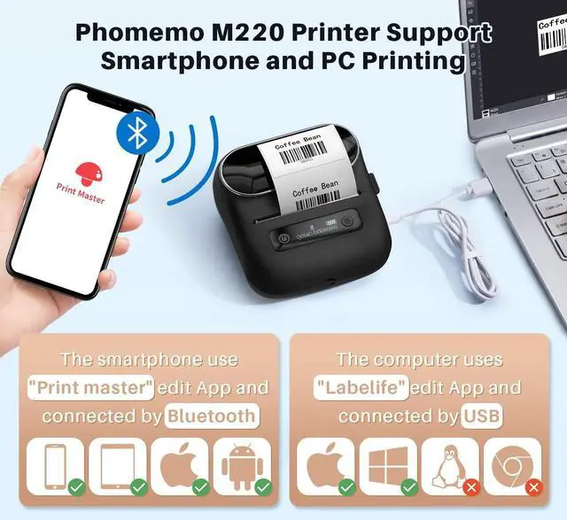 Alt view image 5 of 5 - Phomemo M220 Label Maker, 241bt Bluetooth Shipping Label Printer, Compatible with Android and iOS Phone & Laptop