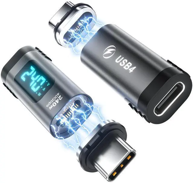 Main image of USB C Magnetic Adapter 240W (2Pack), 24Pin USB-C Male to Female Adapter with Digital Display, 40Gbps 8K Straight USB C Adapter Compatible with Thunderbolt 3/4, PC, Phone 15/16 and More Type C Devices