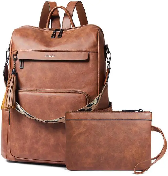 Main image of Shrrie Vegan Leather Laptop Backpack for Women 15.6 inch Work Backpack Fashion Travel Backpack Purse for Travel College Work