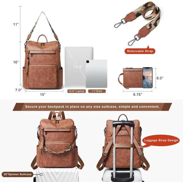 Alt view image 4 of 5 - Shrrie Vegan Leather Laptop Backpack for Women 15.6 inch Work Backpack Fashion Travel Backpack Purse for Travel College Work