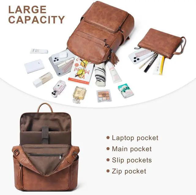 Alt view image 3 of 5 - Shrrie Vegan Leather Laptop Backpack for Women 15.6 inch Work Backpack Fashion Travel Backpack Purse for Travel College Work