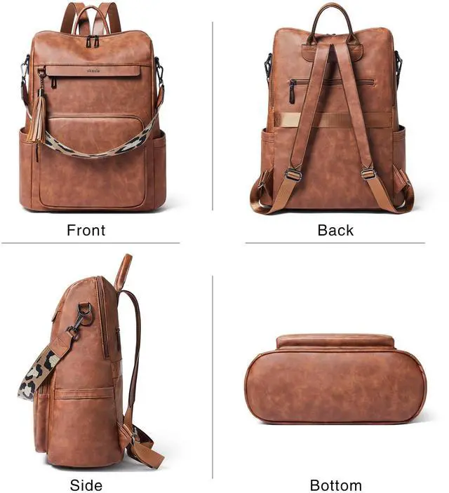 Alt view image 5 of 5 - Shrrie Vegan Leather Laptop Backpack for Women 15.6 inch Work Backpack Fashion Travel Backpack Purse for Travel College Work