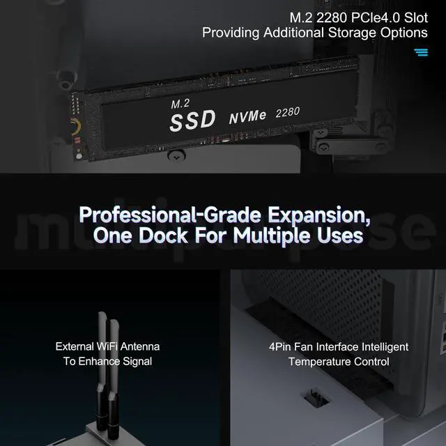 Alt view image 3 of 5 - Beelink External GPU Docking Station, PCle×16 Slots (PCle5.0×8), Dual PCle5.0×8 Chips, External Gpu only for GTi14 185H/155H, GTi13/GTi12, Supports RTX40/50, RX9000 Series and Other Graphics Cards