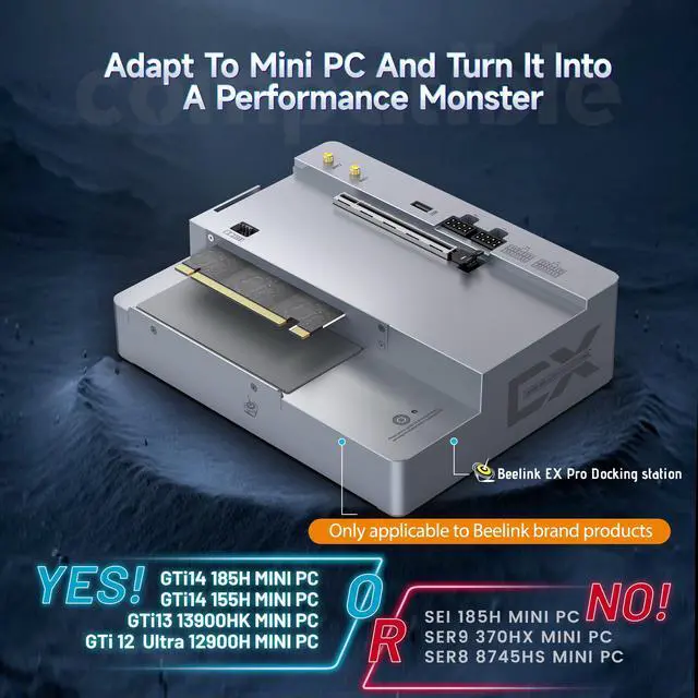 Alt view image 2 of 5 - Beelink External GPU Docking Station, PCle×16 Slots (PCle5.0×8), Dual PCle5.0×8 Chips, External Gpu only for GTi14 185H/155H, GTi13/GTi12, Supports RTX40/50, RX9000 Series and Other Graphics Cards