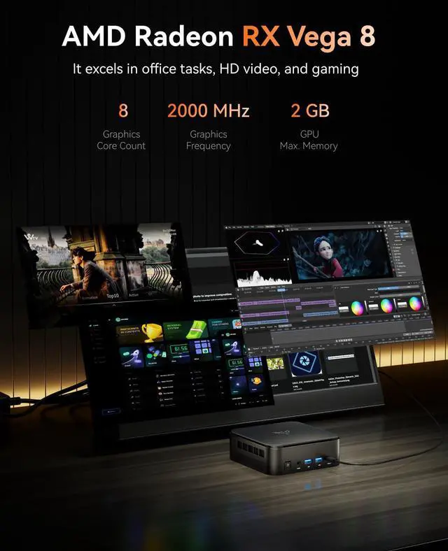 Alt view image 5 of 5 - KAMRUI Mini PC with AMD Ryzen 7 5825U, 16GB DDR4 512GB M.2 SSD Mini Computer, Mini Gaming PC with USB Type-C, Desktop Computer Supports Triple 4K Display, WiFi 6, BT 5.2