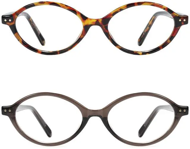 Main image of 2pack Oval Blue Light Blocking Glasses for Women Men, Small 90s Retro Oval Frame Bluelight Glasses for Gaming/Computer/Screen(Whiskey Tortoise Crystal Smoky Brown)