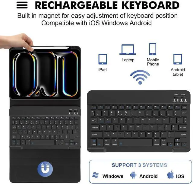 Alt view image 3 of 5 - SOPPY Keyboard Case for New iPad Pro 11-inch (M4) 2024, Magnetically Detachable Keyboard Cover with Pencil Holder, Rotatable Keyboard Case for iPad Pro 11-inch 2024 (Black)