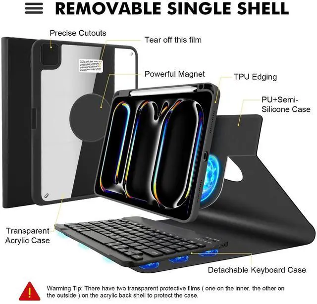 Alt view image 5 of 5 - SOPPY Keyboard Case for New iPad Pro 11-inch (M4) 2024, Magnetically Detachable Keyboard Cover with Pencil Holder, Rotatable Keyboard Case for iPad Pro 11-inch 2024 (Black)