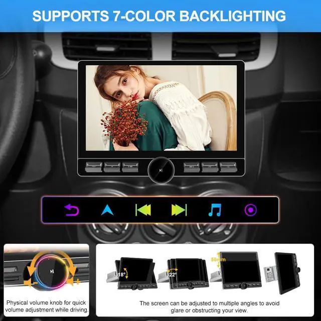 Alt view image 5 of 5 - Pyniro Single Din Car Radio Stereo Universal 8 Core Car Radio Rotatable Touchscreen10.6, Android 13[4GB+64GB] with CarPlay/Android Auto, 4G SIM/WiFi/GPS/Bluetooth/RDS/USB/FMAM/SWC/Backup Camera