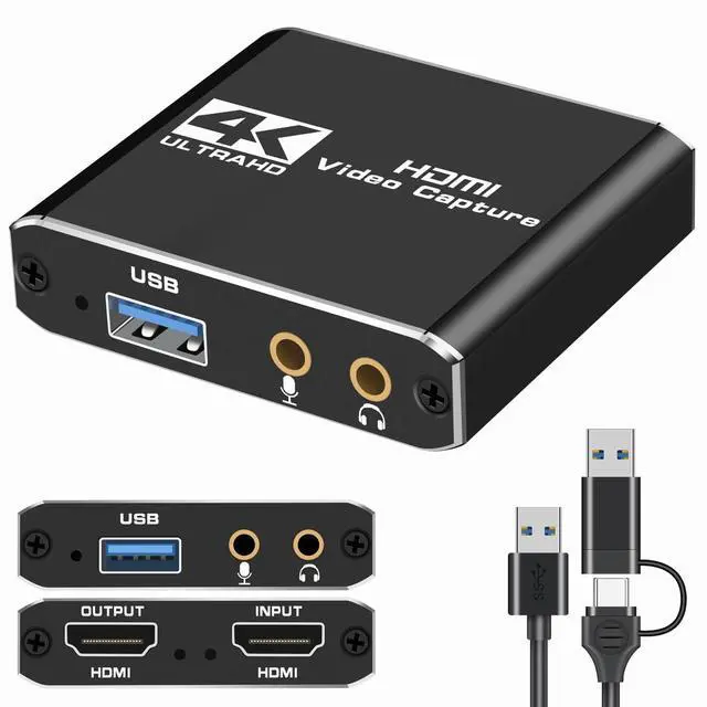 Main image of 4K HDMI Capture Card for Streaming, 1080p 60fps Video Recorder, HDMI to USB 3.0 Capture Card with Microphone, for Gaming/Live Streaming/Video Conference, Works for Nintendo Switch/PS5/PS4/Camera/PC