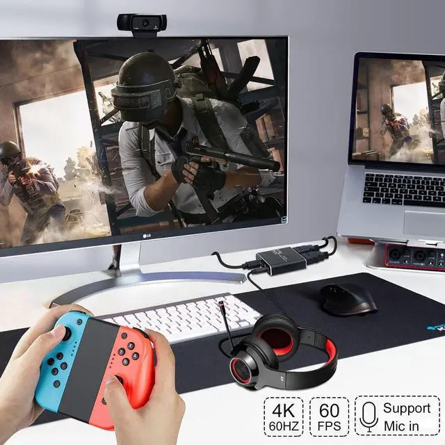 Alt view image 4 of 5 - 4K HDMI Capture Card for Streaming, 1080p 60fps Video Recorder, HDMI to USB 3.0 Capture Card with Microphone, for Gaming/Live Streaming/Video Conference, Works for Nintendo Switch/PS5/PS4/Camera/PC