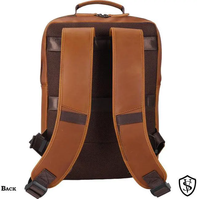Alt view image 4 of 5 - STAR VISTA Angelo 17.3" Vintage Full Grain Leather Laptop Backpack for Men, Multi Pockets, Casual Outdoor Business Travel Rucksack, YKK Zippers, Light Brown