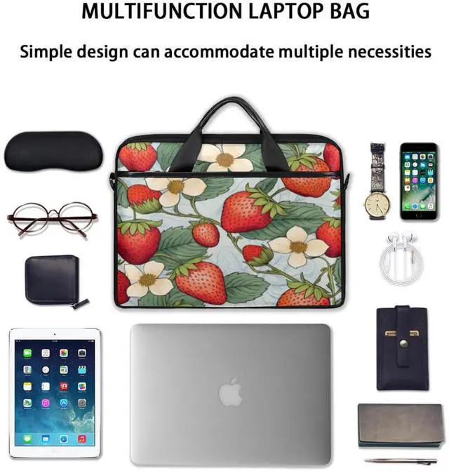 Alt view image 3 of 5 - Laptop Bag for Women Men Waterproof Laptop Shoulder Bag 14-15.6 Inch Computer Messenger Bag Carrying Case (Red Sweet Strawberries)