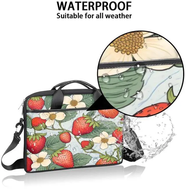 Alt view image 5 of 5 - Laptop Bag for Women Men Waterproof Laptop Shoulder Bag 14-15.6 Inch Computer Messenger Bag Carrying Case (Red Sweet Strawberries)