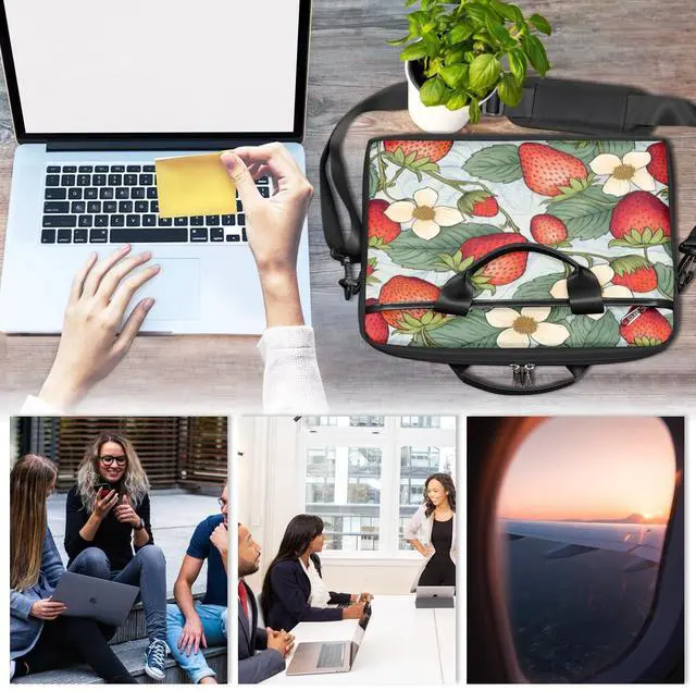 Alt view image 4 of 5 - Laptop Bag for Women Men Waterproof Laptop Shoulder Bag 14-15.6 Inch Computer Messenger Bag Carrying Case (Red Sweet Strawberries)