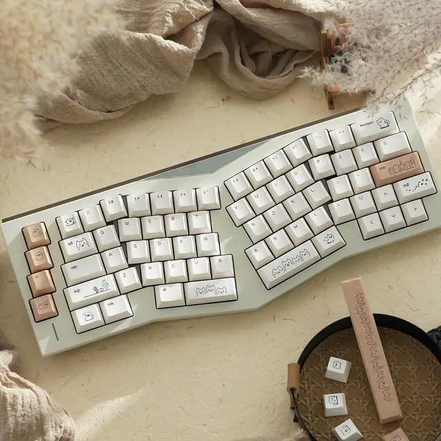 Alt view image 2 of 5 - PBT Cute Cat Keycaps, Milk White Dye-Sublimation Keycap, 151 Keys Cherry Profile Keyboard Keycaps Set, Sand Dune Cat Custom Key Caps for Cherry Gateron MX Switches Mechanical Gaming Keyboard