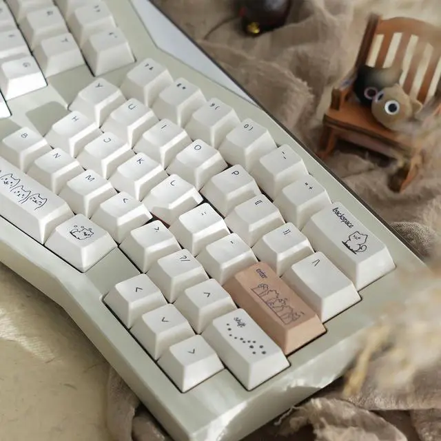 Alt view image 3 of 5 - PBT Cute Cat Keycaps, Milk White Dye-Sublimation Keycap, 151 Keys Cherry Profile Keyboard Keycaps Set, Sand Dune Cat Custom Key Caps for Cherry Gateron MX Switches Mechanical Gaming Keyboard