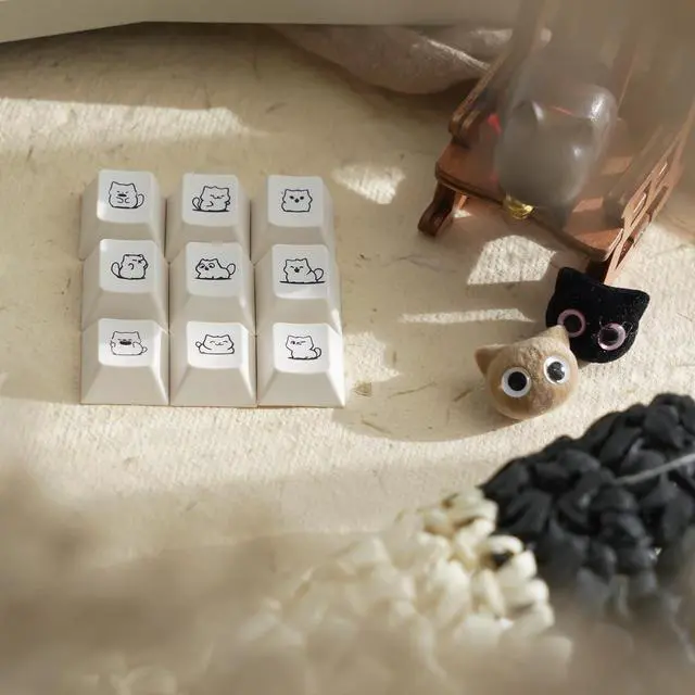 Alt view image 4 of 5 - PBT Cute Cat Keycaps, Milk White Dye-Sublimation Keycap, 151 Keys Cherry Profile Keyboard Keycaps Set, Sand Dune Cat Custom Key Caps for Cherry Gateron MX Switches Mechanical Gaming Keyboard