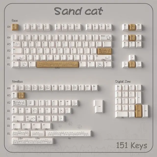 Alt view image 5 of 5 - PBT Cute Cat Keycaps, Milk White Dye-Sublimation Keycap, 151 Keys Cherry Profile Keyboard Keycaps Set, Sand Dune Cat Custom Key Caps for Cherry Gateron MX Switches Mechanical Gaming Keyboard