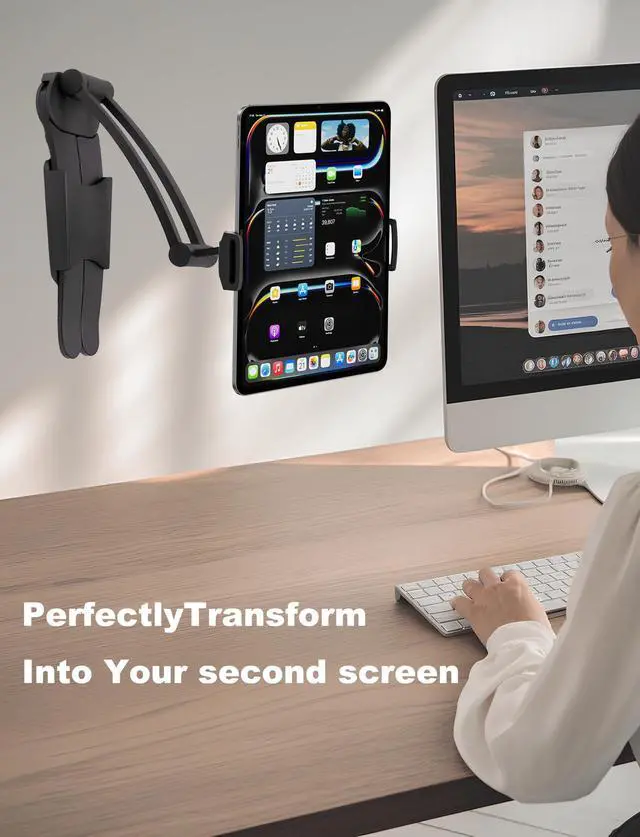 Alt view image 3 of 5 - Portable Monitor Stand Mount 15.6/17.3, 2-in-1 Adjustable Tablet Wall Mount Foldable Arm Stand Compatible with iPad 10/9,iPad 13/12.9/11 Pro Air Mini,Samsung Galaxy Tab,Portable Monitor 7-17.3''-Black