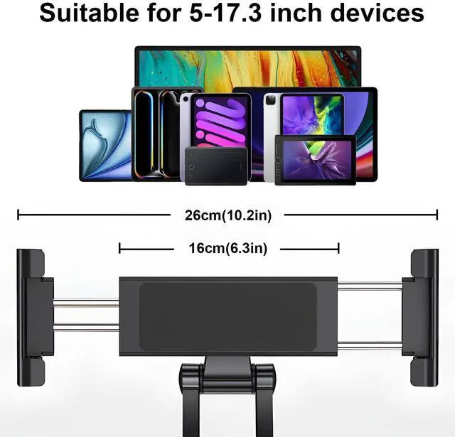Alt view image 4 of 5 - Portable Monitor Stand Mount 15.6/17.3, 2-in-1 Adjustable Tablet Wall Mount Foldable Arm Stand Compatible with iPad 10/9,iPad 13/12.9/11 Pro Air Mini,Samsung Galaxy Tab,Portable Monitor 7-17.3''-Black