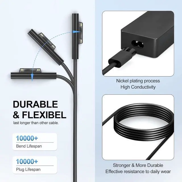 Alt view image 2 of 5 - 65W Surface Pro Charger Replacement Fit for Microsoft Surface Pro 3/4/5/6/7/8/9/X, AC Adapter Power Supply for Surface Laptop 5 4 3 2 1 Surface Go 1 2 3, Surface Book 3 2 1 Power Supply Cord
