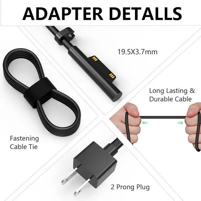 Alt view image 5 of 5 - 65W Surface Pro Charger Replacement Fit for Microsoft Surface Pro 3/4/5/6/7/8/9/X, AC Adapter Power Supply for Surface Laptop 5 4 3 2 1 Surface Go 1 2 3, Surface Book 3 2 1 Power Supply Cord