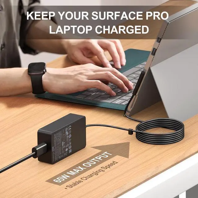 Alt view image 4 of 5 - 65W Surface Pro Charger Replacement Fit for Microsoft Surface Pro 3/4/5/6/7/8/9/X, AC Adapter Power Supply for Surface Laptop 5 4 3 2 1 Surface Go 1 2 3, Surface Book 3 2 1 Power Supply Cord