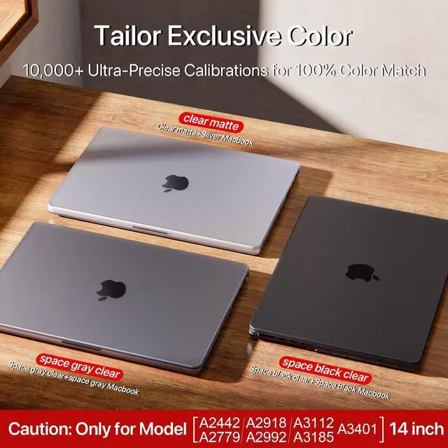 Alt view image 5 of 5 - Soonjet for MacBook Pro 14 inch Case 2024-2021 M4 M3 M2 M1 Pro/Max [100% Match Official Color] A3401 A3112 A2992 A2918 A2779 A2442 Matte Cover Protective Hard Shell Case Laptop - Space Black Clear