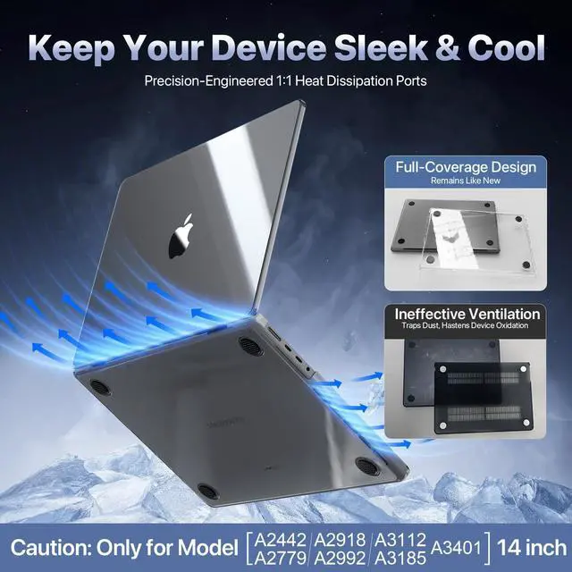 Alt view image 5 of 5 - Soonjet for MacBook Pro 14 inch Case M4 2024-2021 M3 M2 M1 Pro/Max [100% Ultra Clear] Protective Hard Shell Case Laptop Cover - Crystal Clear