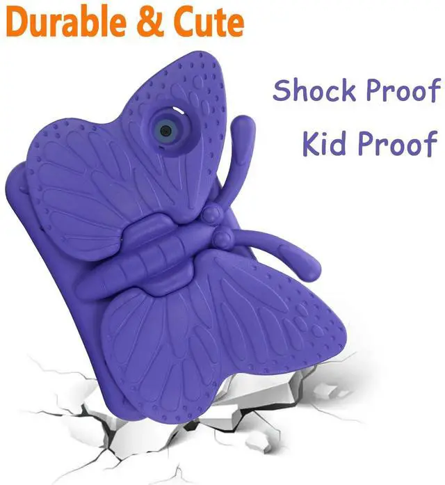 Alt view image 4 of 5 - Butterfly Fire HD 8 2022 2020 Tablet Case for Kids, Tading Kid Proof EVA Foam Protective Stand Cover Compatible with Fire HD 8/8 Plus 10th/ 12th Generation 8 Inch Tablets - Purple
