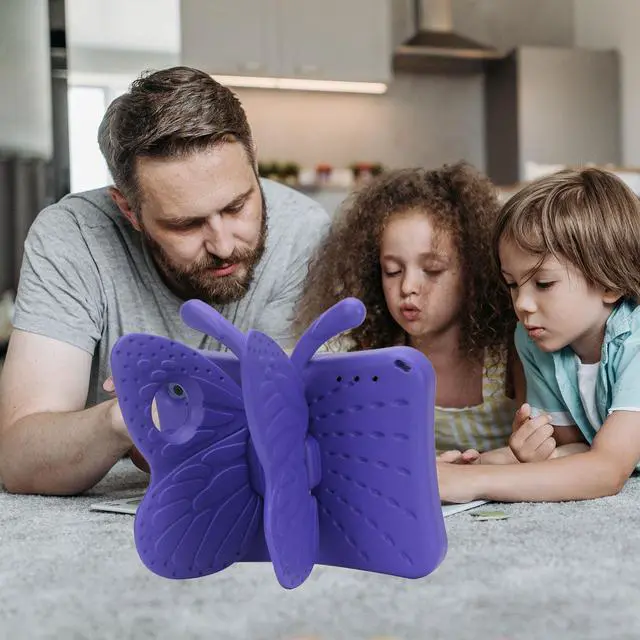 Alt view image 5 of 5 - Butterfly Fire HD 8 2022 2020 Tablet Case for Kids, Tading Kid Proof EVA Foam Protective Stand Cover Compatible with Fire HD 8/8 Plus 10th/ 12th Generation 8 Inch Tablets - Purple