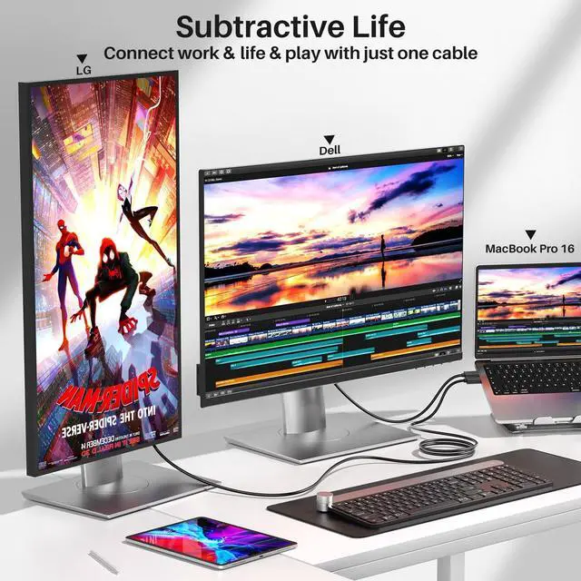 Alt view image 2 of 5 - Long USB C to USB C Monitor Cable 16.5ft/5m, USB C 3.2 Gen 2x2 Cable, USB C Video Cable 4K, 100W Fast Charging, 5Gbps Data Transfer, for Oculus Quest, MacBook Pro,ARZOPA,Acer,Dell,HP,Portable Monitor