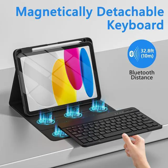 Alt view image 4 of 5 - TaIYanG for iPad A16 11/10th Generation Case with Keyboard- Detachable Bluetooth Keyboard Case with Pencil Holder, Thin & Light- Folio Cover for iPad 11 inch A16 2025 10th Gen 10.9 Inch 2022 (Black)