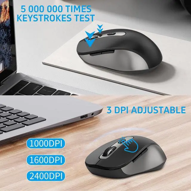 Alt view image 3 of 5 - Wireless Mouse and Keyboard Combo, Full-Size Computer Keyboard with Calculator Button, 2400 Dpi Ergonomic Mouse, Ultra-Thin Cordless USB Keyboard and Mouse Set for Laptop Windows Mac - Black Gray