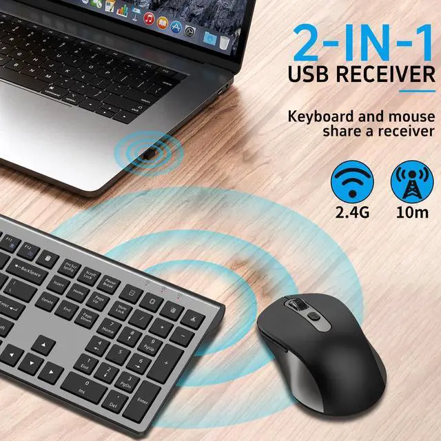 Alt view image 2 of 5 - Wireless Mouse and Keyboard Combo, Full-Size Computer Keyboard with Calculator Button, 2400 Dpi Ergonomic Mouse, Ultra-Thin Cordless USB Keyboard and Mouse Set for Laptop Windows Mac - Black Gray