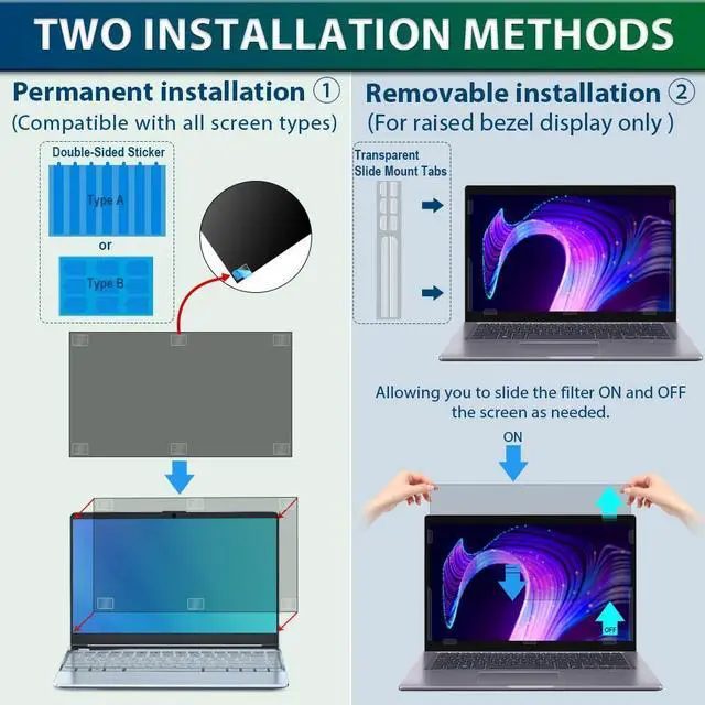 Alt view image 4 of 5 - 14 Inch 16:9 Laptop Privacy Screen Filter - Computer Monitor Privacy Shield and Removable Anti-Glare-Blue Light Protector