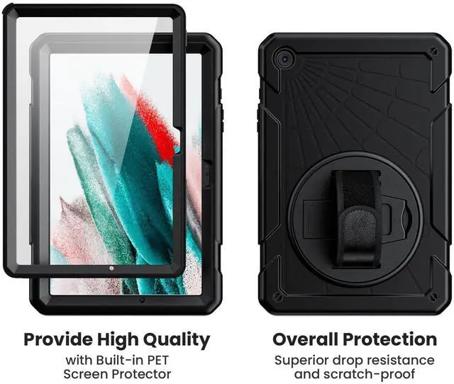 Alt view image 3 of 5 - Stweap Case for Samsung Galaxy Tab A9+ / a9 Plus 11'' 2023 (SM-X210/X216/X218), Shockproof Hard Duty Case with Screen Protector+360 Rotating Hand Strap&Stand+Shoulder Strap for Tab A9+ Tablet, Black