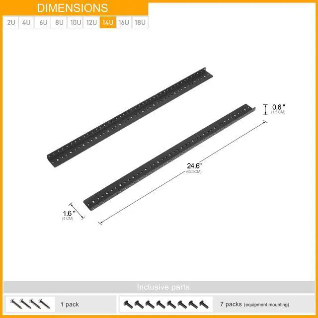 Alt view image 5 of 5 - RIVECO 14U Vertical Rack Rails Kit Heavy Duty Server Rack Mount Rails 2PCS Black