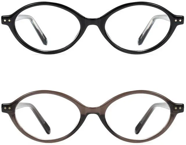 Main image of 2pack Oval Blue Light Blocking Glasses for Women Men, Small 90s Retro Oval Frame Bluelight Glasses for Gaming/Computer/Screen(Black and Crystal Smoky Brown)