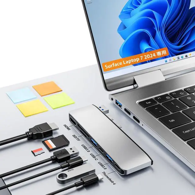 Main image of Surface Laptop 7 USB Hub Docking Station, Surface Laptop 7 Adapter with 4K HDMI, USB-C Thunerbolt 4 (8K Display+Data+100W Charging), 2*USB 3.0, USB-C, SD/TF,