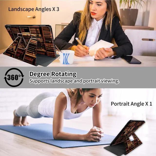 Alt view image 3 of 5 - Rossy Case for  Fire Max 11 (13th Generation, 2023 Release) 360 Degree Rotating Swivel PU Leather Stand Smart Cover with Auto Sleep/Wake for Fire 11 Max Tablet, Library Bookshelf