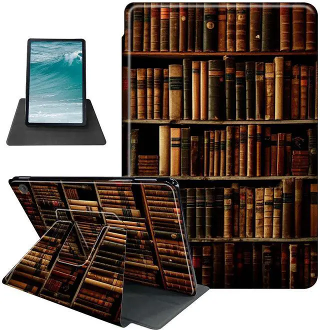 Main image of Rossy Case for  Fire Max 11 (13th Generation, 2023 Release) 360 Degree Rotating Swivel PU Leather Stand Smart Cover with Auto Sleep/Wake for Fire 11 Max Tablet, Library Bookshelf