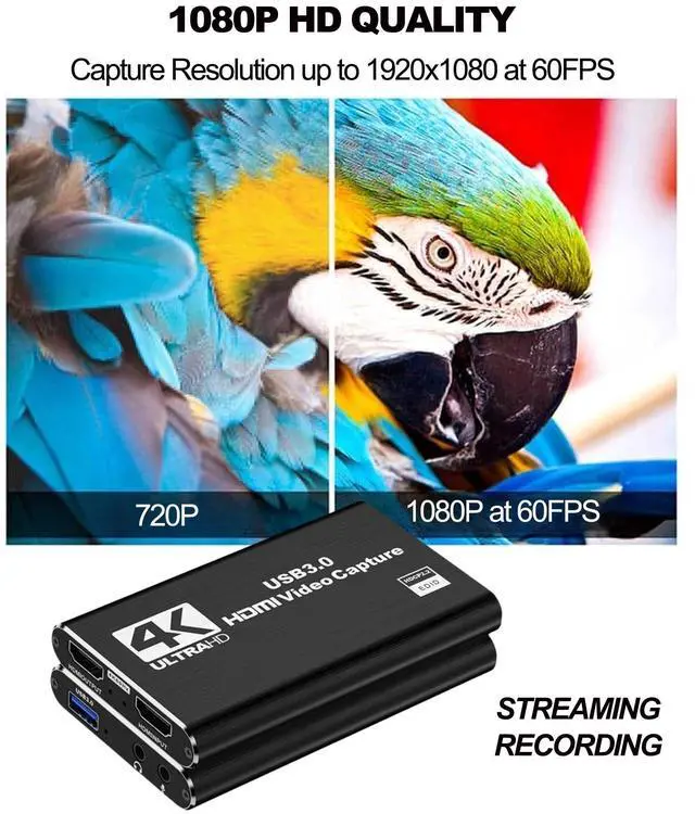 Alt view image 4 of 5 - 4K HDMI Capture Card, 1080P Full HD 60FPS Audio Video Capture Card, USB 3.0 Cam Link Capture Card for Streaming Recording, Fits Nintendo Switch PS4 PS5 Xbox Game Consoles STB Cameras