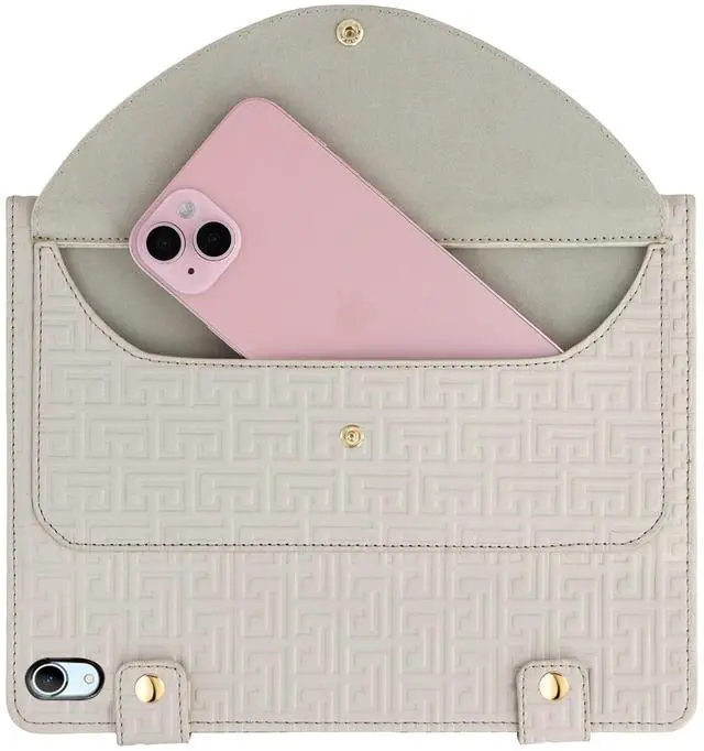 Alt view image 3 of 5 - Handbag Case for iPad A16 2025 11th/10th Gen 2022 Cover with Pencil Holder [4 Card Slots+2 Pockets], Techcircle Unique Pattern Textured PU Leather Folio Stand Case with Shoulder Strap, Off-White